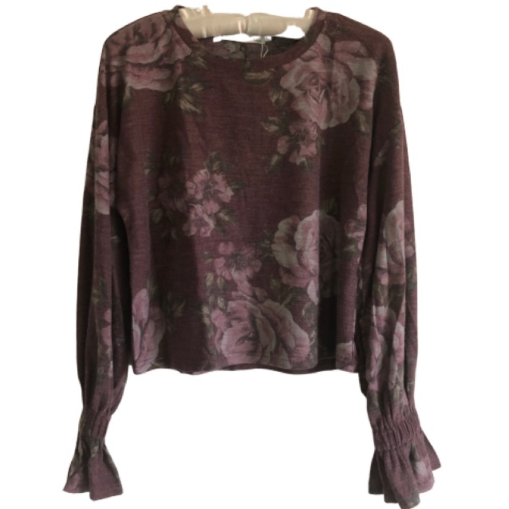 Women’s Floral Eggplant Crop Sweater - NWT